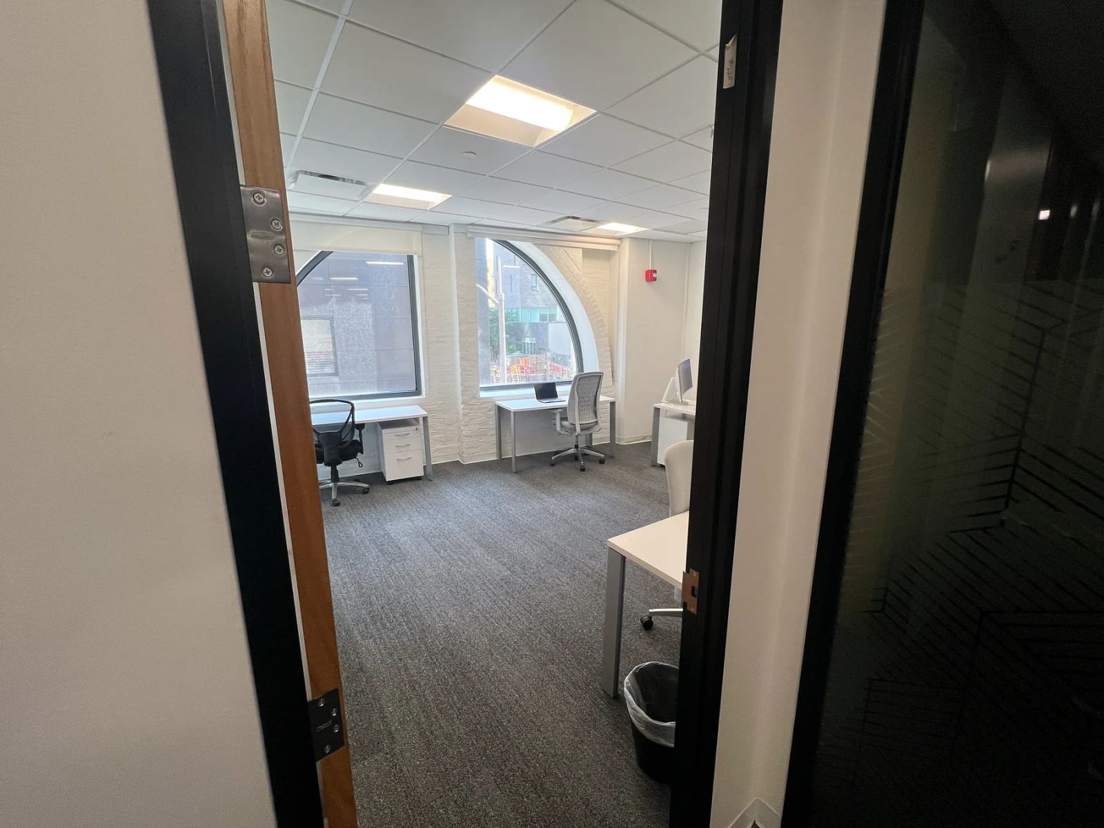 View through the open doorway into the Clarkes.Team office at 41 Flatbush Avenue.