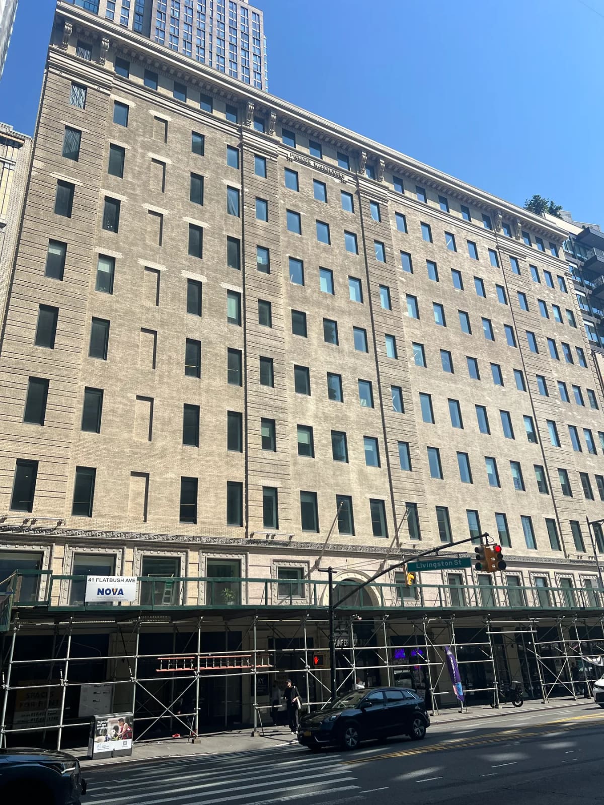 Street-level view of the building exterior at 41 Flatbush Avenue in Brooklyn.