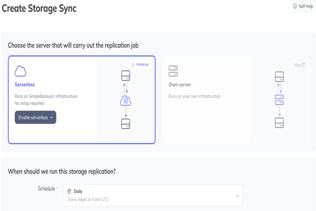 SimpleBackups Create Storage Sync